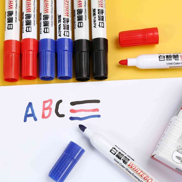 

6178 aowa whiteboard pen easy to write, wipe, inkable marker, office teaching drawing, Black;red