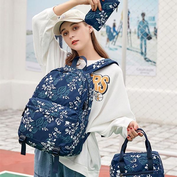 

backpack 2021 three-piece oxford cloth student schoolbag lapoutdoor lunch box usb charging port