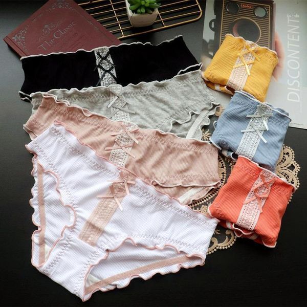 

women's panties the japanese cute and comfortable ribbed pure cotton schoolgirl bread pants lace bow low-waist briefs stretch breathabl, Black;pink