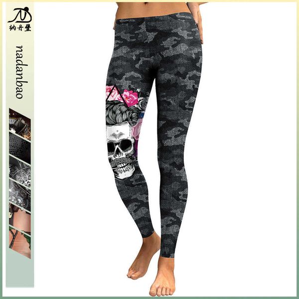 

2021 skull camouflage digital printing low waist leggings tights, Black