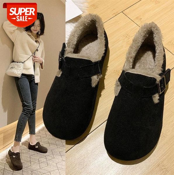 

korean version of peas shoes, a pedal plus velvet, flat bottom, comfortable feet, women's warm cotton shoes #yx78