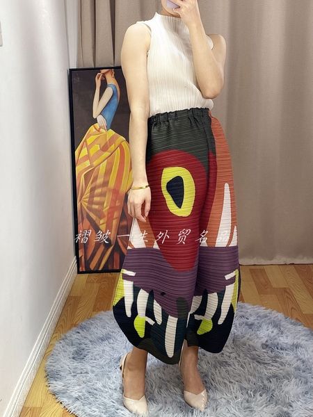 

dresses miyake fashion fold high waist all-match print wide leg pantswide pants, White