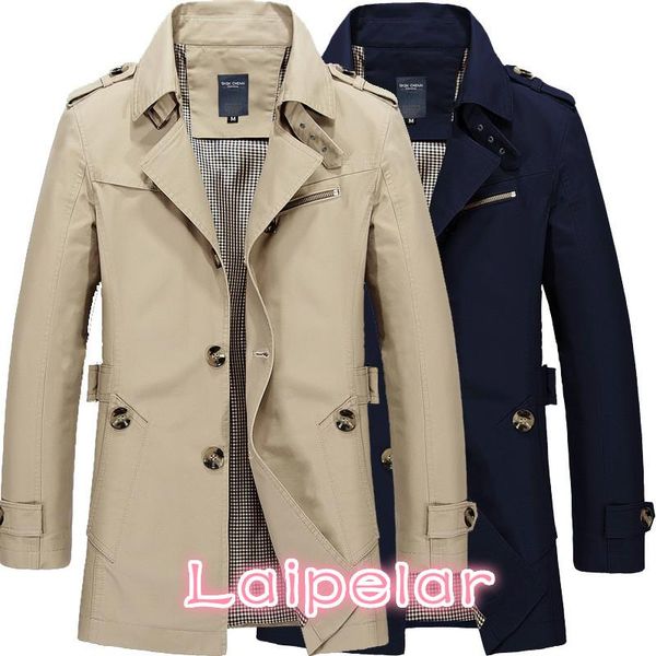 

men's trench coats spring mens casual coat khaki black longline thin windbreaker w002 laipelar, Tan;black