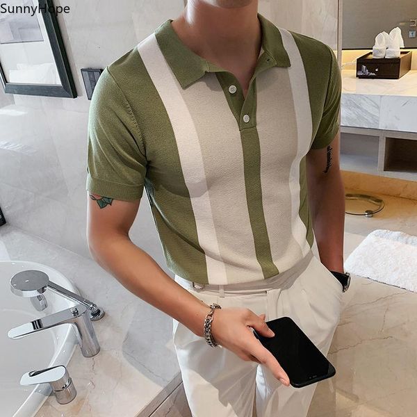 

men's polos shirt men short sleeve spring breathable homme social club outfits knitting green, White;black