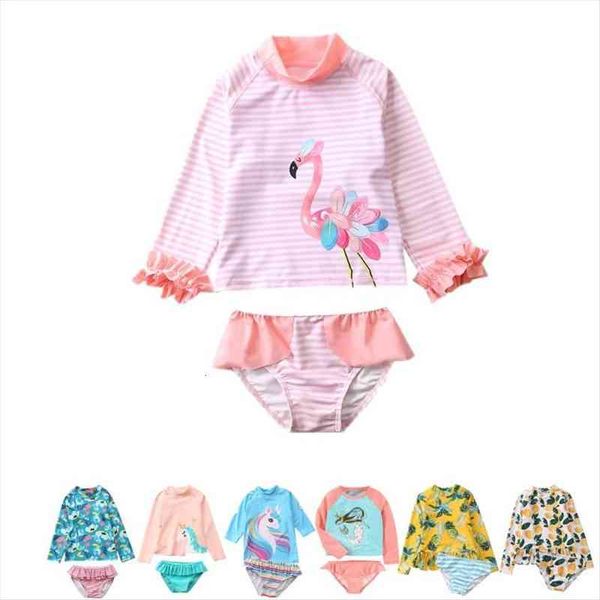 

kids bathing suits two piece rash guard long sleeves uv swimsuit baby girl toddler children swimming suit beach wear, White