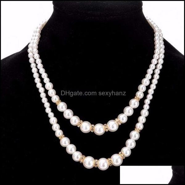

beaded necklaces & pendants jewelry fashion double layered fake faux pearl beads bride bridesmaids chains for women ladies female wedding gi, Silver