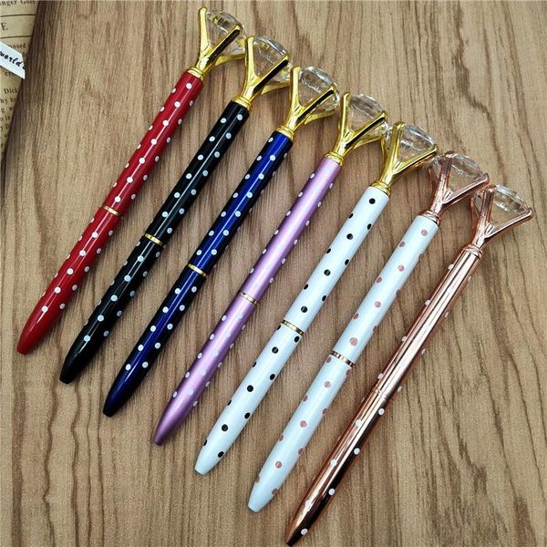 

ballpoint pens 1 pcs fashion metal pen 0.7 mm cute large carat diamond crystal roller ball for student's stationery writing, Blue;orange