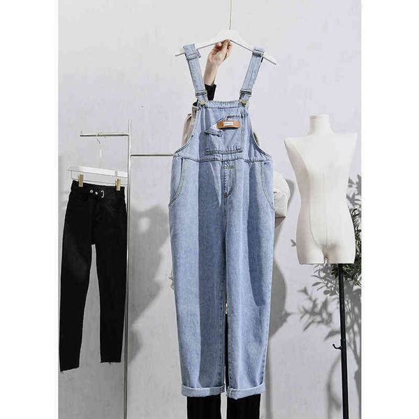 

women's jeans super fire suspender's korean loose 2022 spring and autumn denim suspenders conjoined pants, Blue