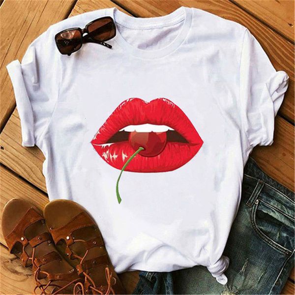 

you'll see women standard lips sleeve crew short neck of large dimensions tshirts women's clothes, White