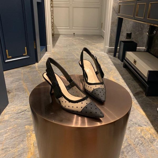 

sandals 2021 women summer embroidered backless pumps 9cm 6cm pointed toe high heels classic office shoes for womens, Black