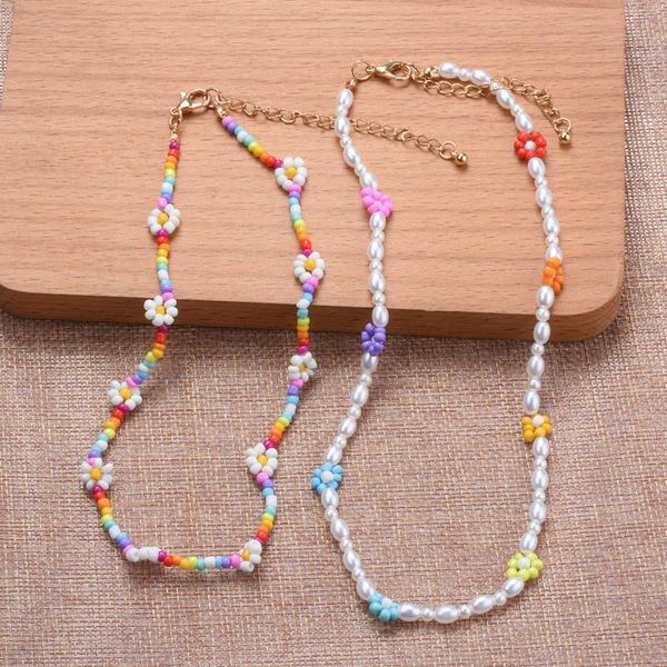 

chokers fashion multicolor acrylic seeds beaded handmade choker necklace women kids children diy faux pearl beads jewelry gift, Golden;silver