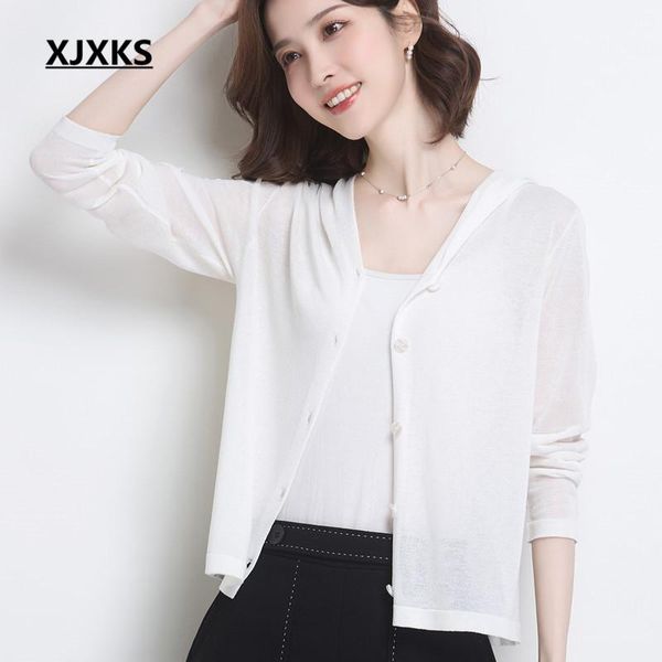 

spring summer fashion hooded single-breasted women cardigan comfortable knitted thin sweater coat women's knits & tees, White