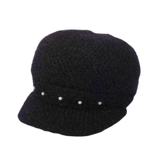 

autumn and winter middle-aged elderly women's hat solid color plush warm old lady's wool thickened belt along the duck tongue, Blue;gray