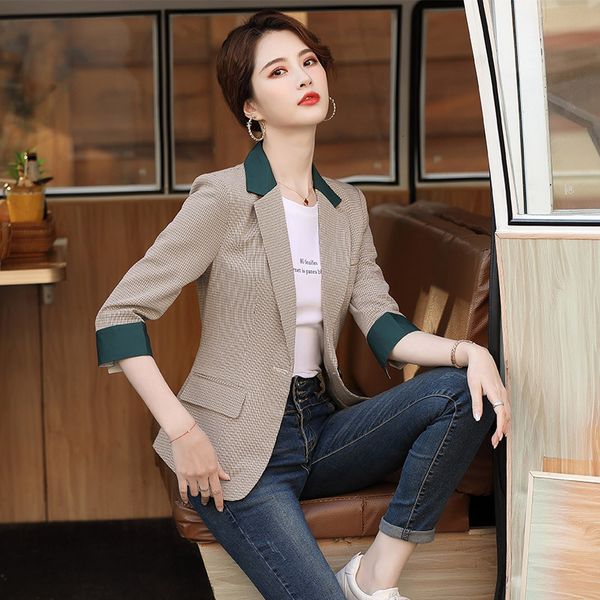 

luxury women's jackets plaid small coat women's 2021 spring and summer seven point sleeve casual suit british style korean thin to, Black;brown