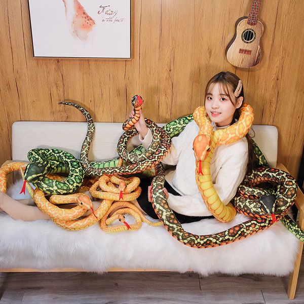 

1.1-3m simulated plush snake toy pp cotton stuffed underwater animal doll brown golden green home decoration children gift