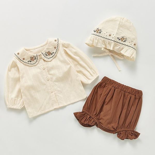

clothing sets toddler baby clothes suit spring autumn infant girls boys long sleeve floral embroidery shirt+pp shorts+hat, White