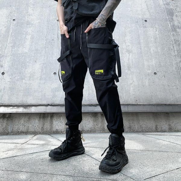 

men's pants 2021 hip hop joggers cargo men harem multi-pocket ribbons man sweatpants streetwear casual mens, Black