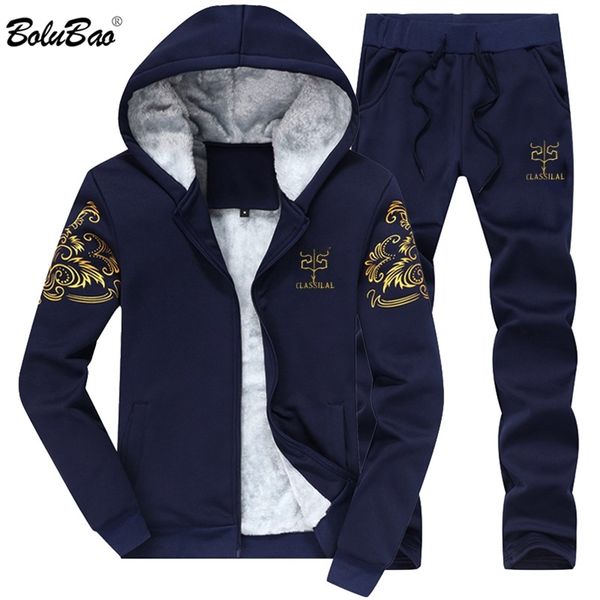 Bolubao moda masculina moletom conjuntos esportivos jaqueta de inverno + calças casuais terno de trilha marca esportiva masculino casaco 220108