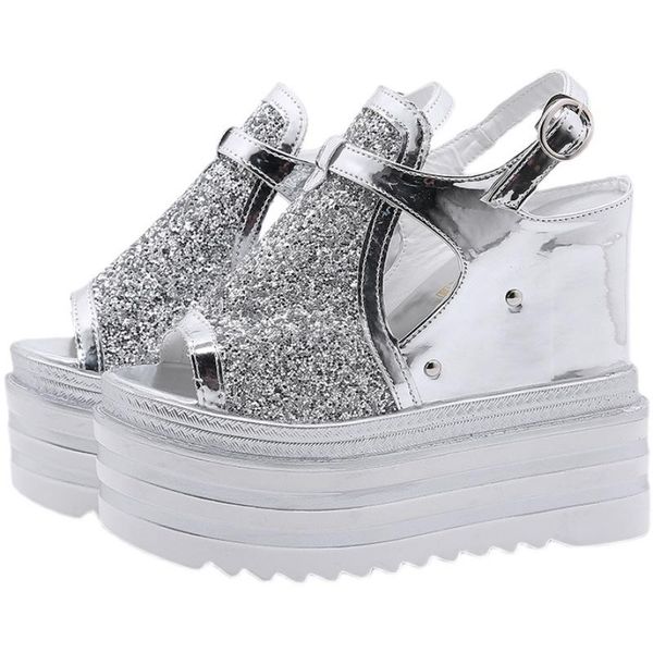 

sandals 16cm high heel wedges platform peep toe women's shoes summer sexy, Black