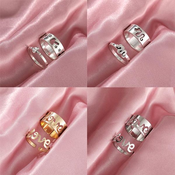 

wedding rings 17km fashion animal coupie for women men lover silver color letter open set friendship ring jewelry, Slivery;golden