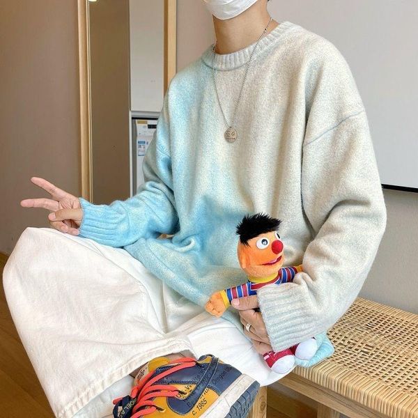 

men's sweaters gradient sweater tie-dye loose long sleeve o-neck casual knitted pullover trend autumn winter oversize male clothes, White;black