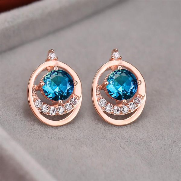 

stud rose gold silver color rainbow earrings vintage hollow round wedding dainty female blue green for women, Golden;silver
