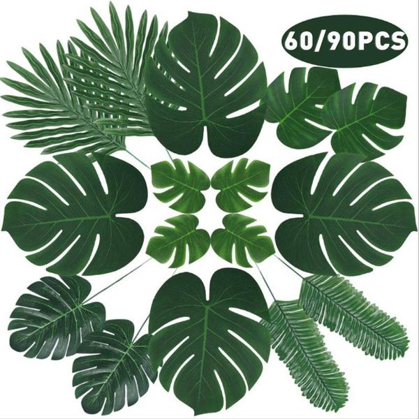 

decorative flowers & wreaths 60/90pcs artificial tropical leaves for hawaiian luau theme party decorations home garden decoration beach anni