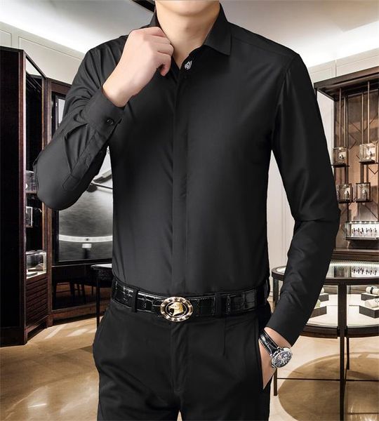 

2021 spring men's shirts solid color professional long sleeves business trend simple fashion coat men -3xl#03, White;black