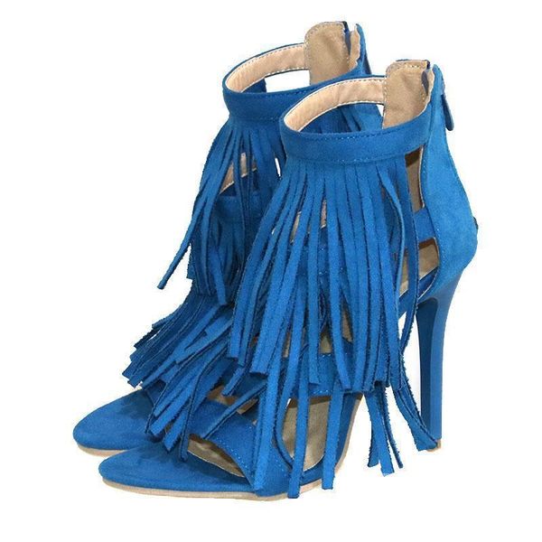 

sandals 2021 summer large size 40-45 women wedding high heels tassels, Black