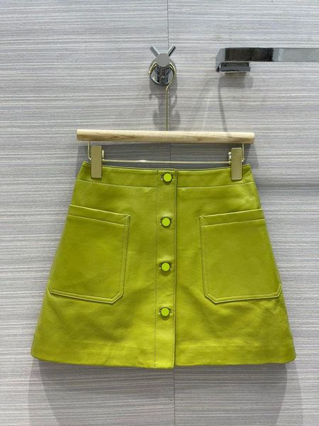 

skirts 2021 early autumn product temperament intellectual fresh solid color single breasted pocket a-line leather skirt, Black