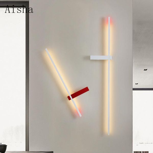 

wall lamps nordic designer minimalist long strip lamp living room hallway art creative iron line lights bedroom bathroom