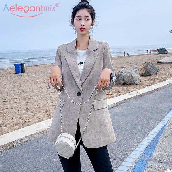 

aelegantmis autumn casual long women blazers jackets single button business work suit coat ladies elegant slim pocket outerwear 210607, White