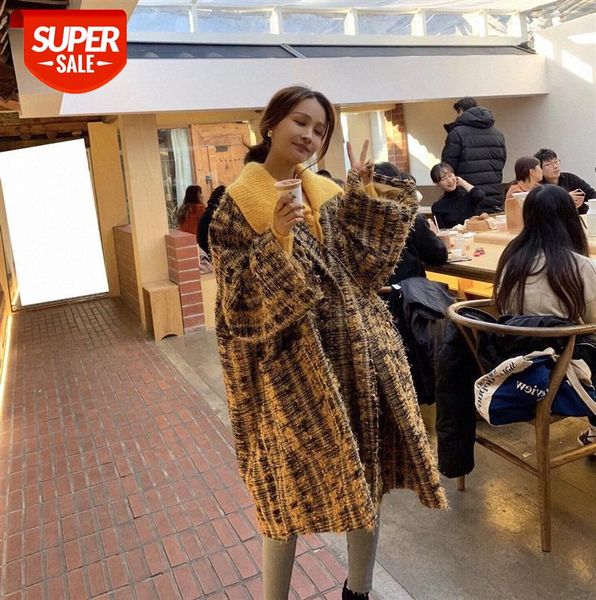 

~ xiaoxiang profile tweed woolen coat loose plaid mid-length women #9b1b, Black