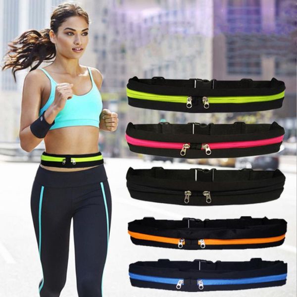 

outdoor bags waterproof running belt hands-waist mobile phone with 2 zipper pockets multi-color elastic fanny pack bag pouch
