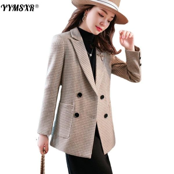 

women's suits & blazers suit large size professional wear 2021 autumn and winter long-sleeved plaid ladies office jacket overal, White;black