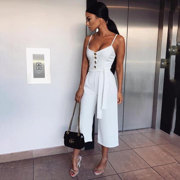 

summer backless black womens romper high waist lace up casual overall femme wide leg pants, Black;white