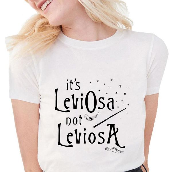 

women's t-shirt fashion funny feather women t shirts it's leviosa not letter graphic print tees soft loose white
