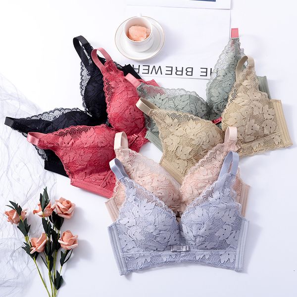 

bras sets embroidered lace traceless bra set gathers lingerie 45, Red;black