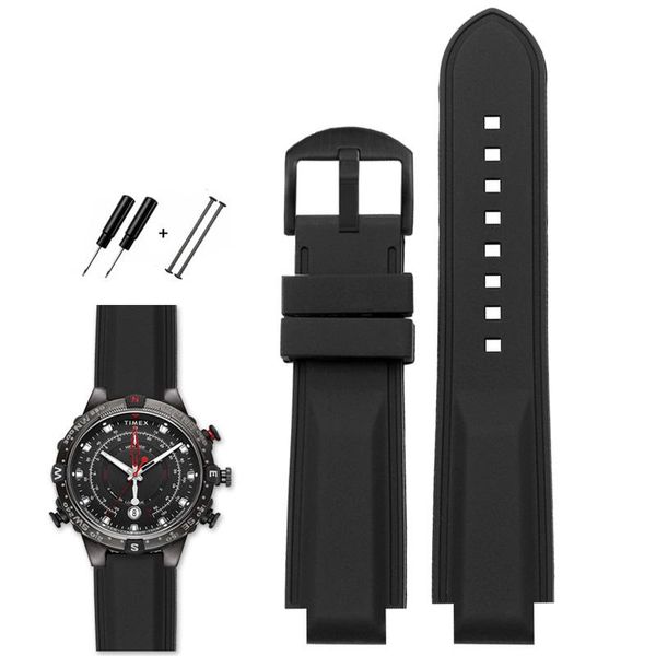 

watch bands style silicone watchband compatible for days of the tide t2n720 t2n721 tw2t76300 soft waterproof strap convex 24*16mm, Black;brown