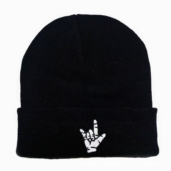 

knitted hang loose embroidered wool warm pile autumn and winter ski orchid finger hat, Blue;gray