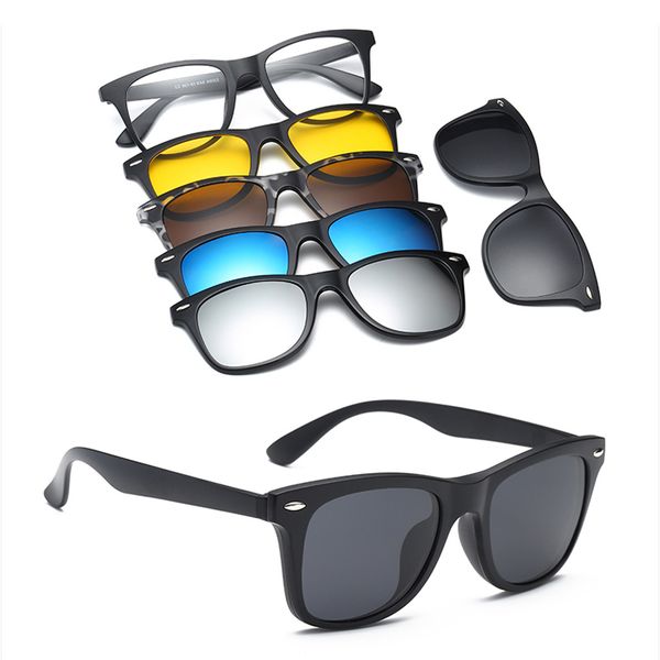 

6 In 1 Custom Men Women Polarized Optical Magnetic Sunglasses Clip Magnet Clip on Sunglasses Polaroid Clip on Sun Glasses Frame Glasses wholesale, White;black