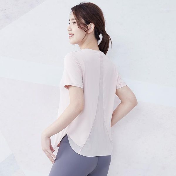 

yoga outfit short sleeve t-shirts women summer loose slimming running blouse fitness clothes mesh breathable thin sports work out top