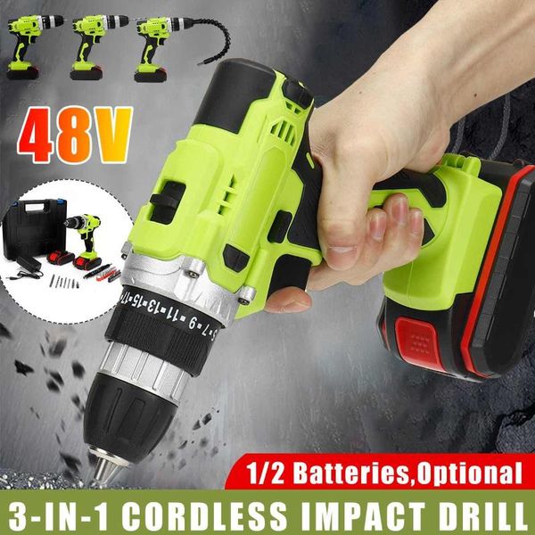 

professiona electric drills 48v 3 in 1 cordless drill screwdriver tool 10mm 2 speed 25+3 torque power driver tools set with battery box