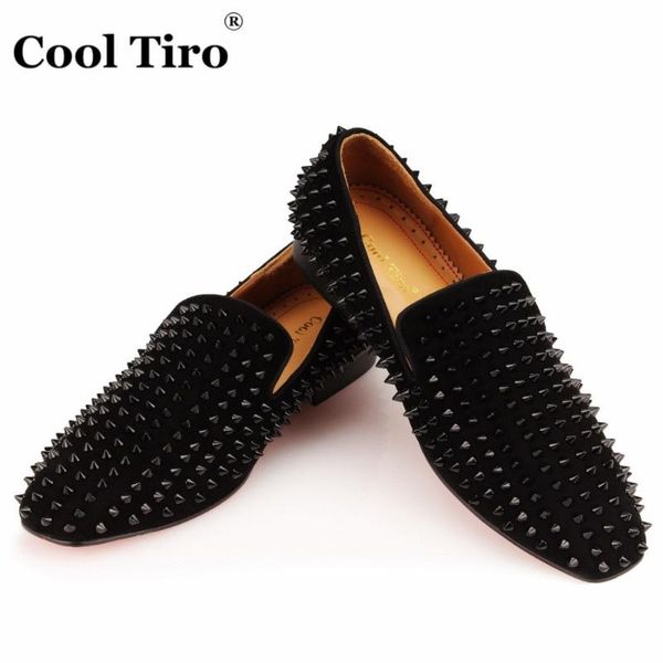 

dress shoes luxurious black suede spikes loafers men flats smoking slipper casual mens genuine leather studded stuts