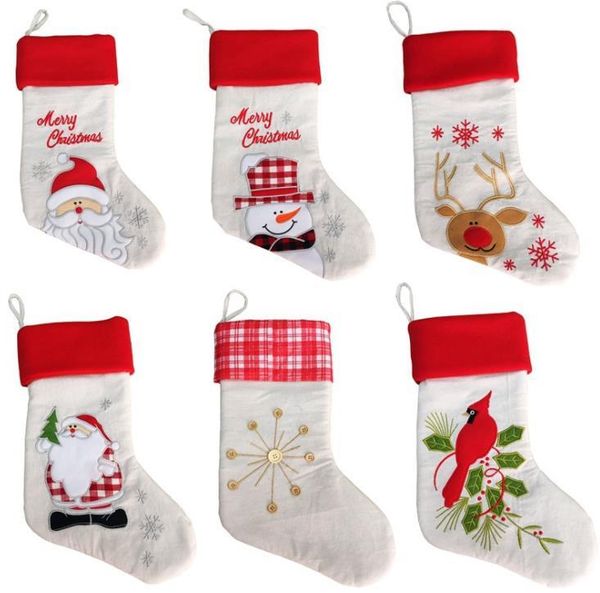 

christmas decorations santa claus socks snowman gift bag embroidery xmas stocking tree hanging decoration for party decor ornaments sn3732