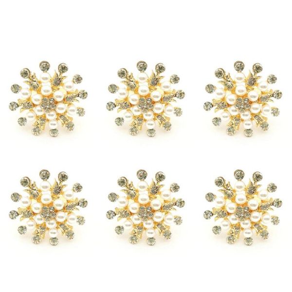 

napkin rings set of 6-flower pearl rhinestone ring holder for wedding party home dining table linen accessories
