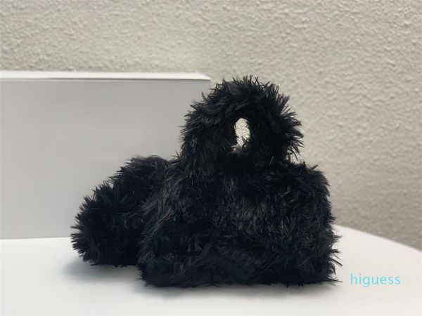 

designer- fashion bag winter fluffy designer black small handbags handle purse 20cm