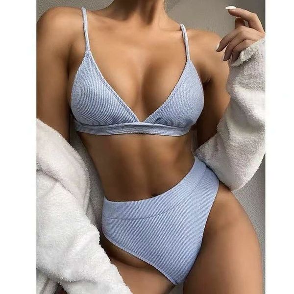 

2021 fashion solid bikini women's split swimsuit triangle bikini, White;black