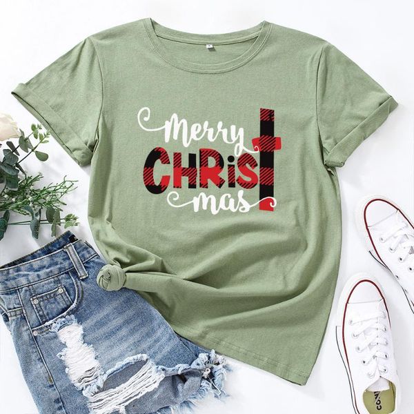 

women's t-shirt women 100%cotton plus size short sleeve soft graphic ladies harajuku tshirt christmas letter print basic tee shirts, White
