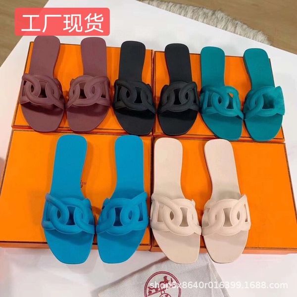 

slippers sandals 2021 new h family wear pig nose sandals net red beach leisure chain jelly shoes flat bottom solid color slippers zly, Black
